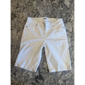 Paige Jax Knee Short White Denim Bermuda Shorts Womens 28 Stretch Cuffed Hem